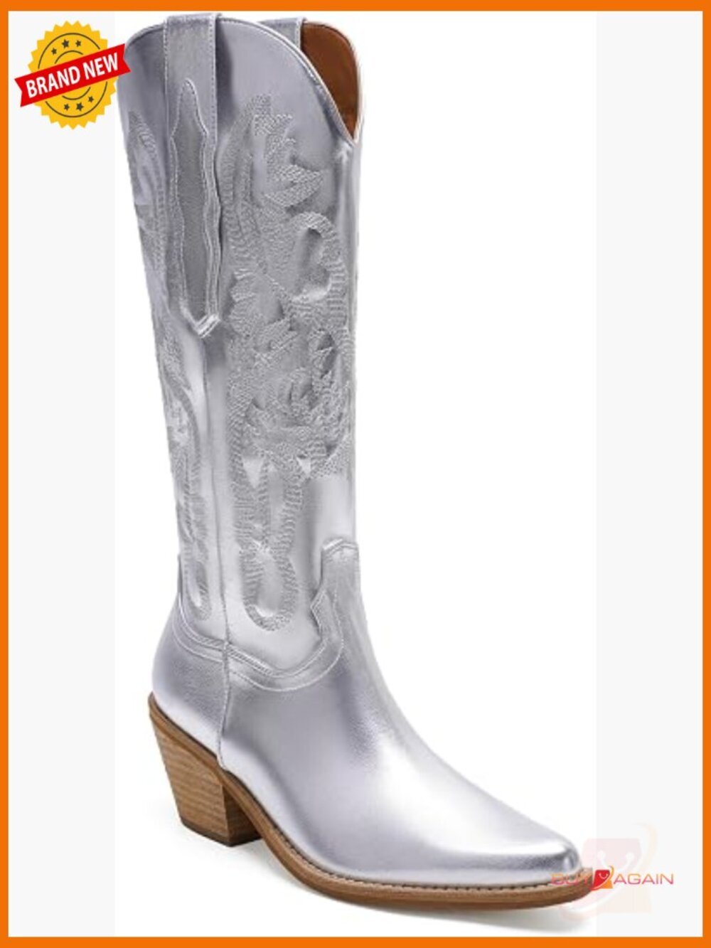 Women's Western Embroidered Cowboy Boots Mid Calf Chunky Heel Pointed Toe